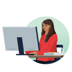 Illustration of young person at desktop computer exploring ۴ý online programs